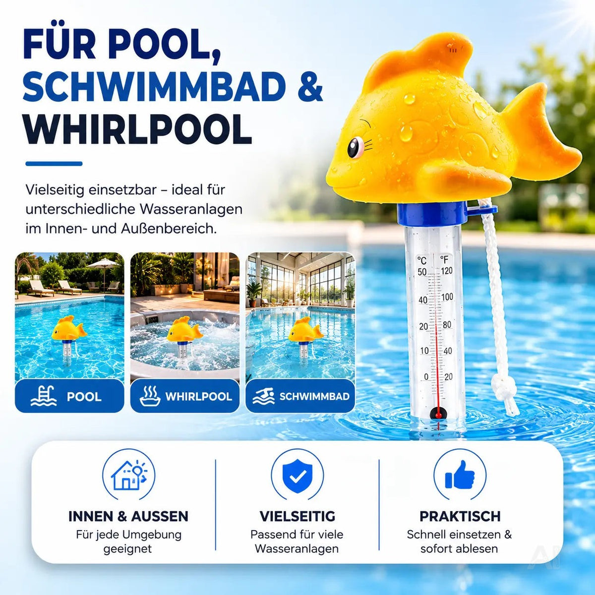 Schwimmendes Pool Thermometer – Wasserthermometer für Pool, Whirlpool & Schwimmbad mit präziser – Detailansicht 6