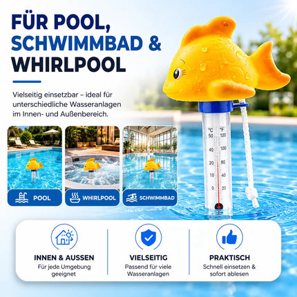 Schwimmendes Pool Thermometer – Wasserthermometer für Pool, Whirlpool & Schwimmbad mit präziser Temperaturmessung (Fisch)
