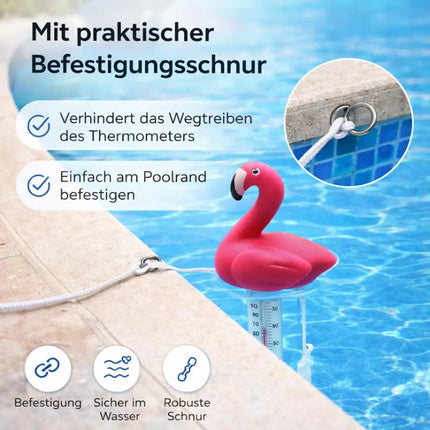 Schwimmendes Pool Thermometer – Wasserthermometer für Pool, Whirlpool & Schwimmbad mit präziser Temperaturmessung (Flamingo)
