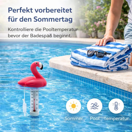 Schwimmendes Pool Thermometer – Wasserthermometer für Pool, Whirlpool & Schwimmbad mit präziser Temperaturmessung (Flamingo)