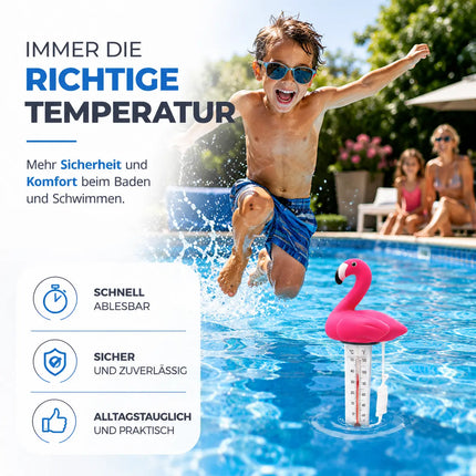 Schwimmendes Pool Thermometer – Wasserthermometer für Pool, Whirlpool & Schwimmbad mit präziser Temperaturmessung (Flamingo)