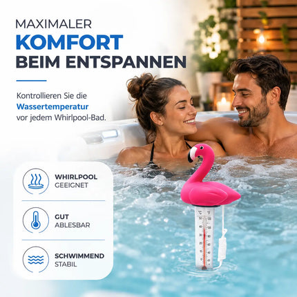 Schwimmendes Pool Thermometer – Wasserthermometer für Pool, Whirlpool & Schwimmbad mit präziser Temperaturmessung (Flamingo)
