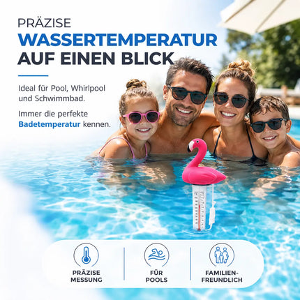 Schwimmendes Pool Thermometer – Wasserthermometer für Pool, Whirlpool & Schwimmbad mit präziser Temperaturmessung (Flamingo)
