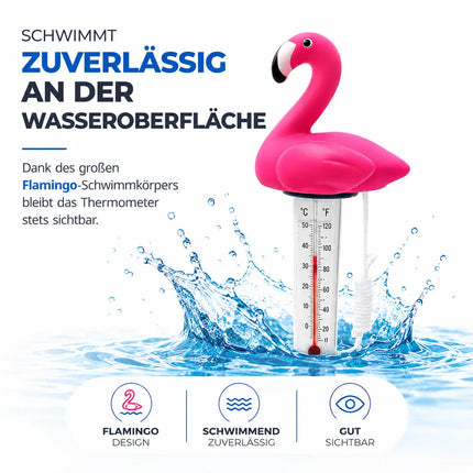 Schwimmendes Pool Thermometer – Wasserthermometer für Pool, Whirlpool & Schwimmbad mit präziser Temperaturmessung (Flamingo)