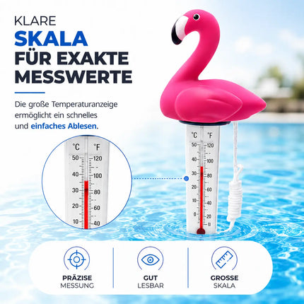 Schwimmendes Pool Thermometer – Wasserthermometer für Pool, Whirlpool & Schwimmbad mit präziser Temperaturmessung (Flamingo)