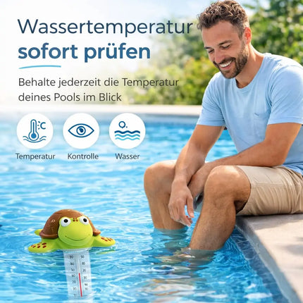 Schwimmendes Pool Thermometer – Wasserthermometer für Pool, Whirlpool & Schwimmbad mit präziser Temperaturmessung (Schildkröte)
