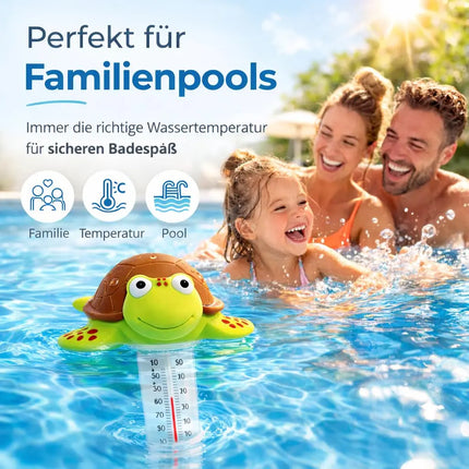 Schwimmendes Pool Thermometer – Wasserthermometer für Pool, Whirlpool & Schwimmbad mit präziser Temperaturmessung (Schildkröte)