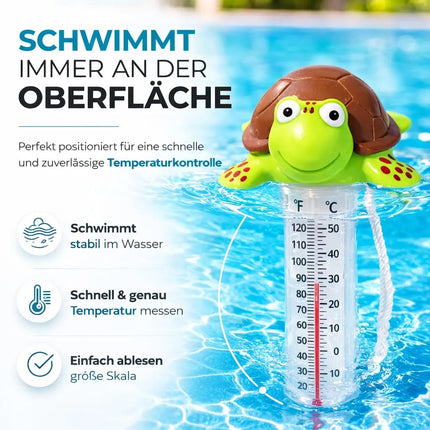 Schwimmendes Pool Thermometer – Wasserthermometer für Pool, Whirlpool & Schwimmbad mit präziser Temperaturmessung (Schildkröte)