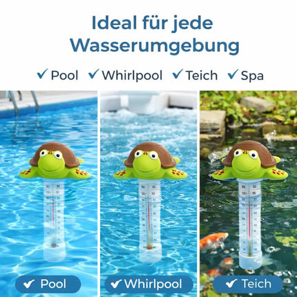 Schwimmendes Pool Thermometer – Wasserthermometer für Pool, Whirlpool & Schwimmbad mit präziser Temperaturmessung (Schildkröte)