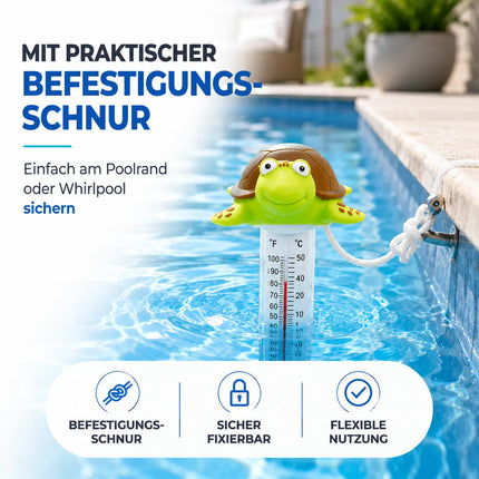 Schwimmendes Pool Thermometer – Wasserthermometer für Pool, Whirlpool & Schwimmbad mit präziser Temperaturmessung (Schildkröte)