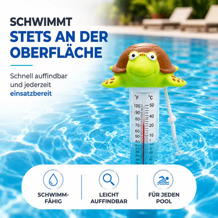 Schwimmendes Pool Thermometer – Wasserthermometer für Pool, Whirlpool & Schwimmbad mit präziser Temperaturmessung (Schildkröte)