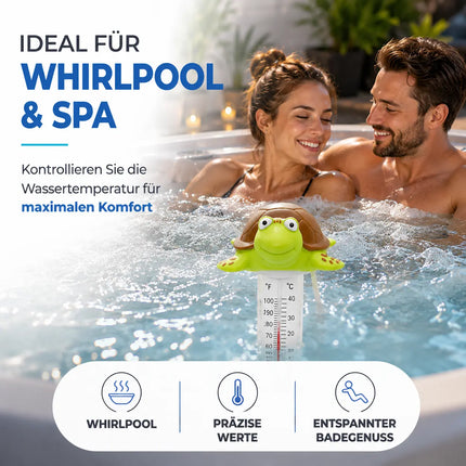 Schwimmendes Pool Thermometer – Wasserthermometer für Pool, Whirlpool & Schwimmbad mit präziser Temperaturmessung (Schildkröte)