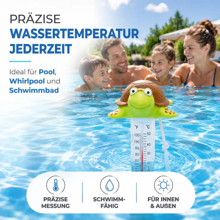Schwimmendes Pool Thermometer – Wasserthermometer für Pool, Whirlpool & Schwimmbad mit präziser Temperaturmessung (Schildkröte)