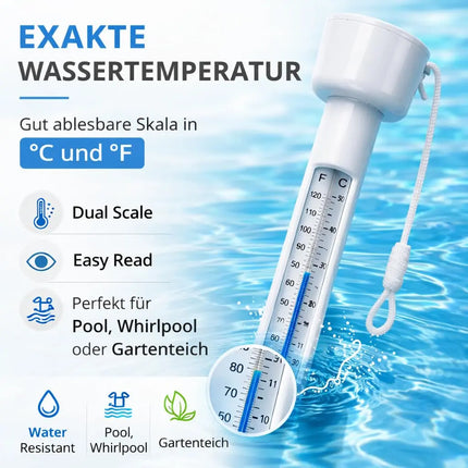 Schwimmendes Pool Thermometer – Wasserthermometer für Pool, Whirlpool & Schwimmbad mit präziser Temperaturmessung (Standard)