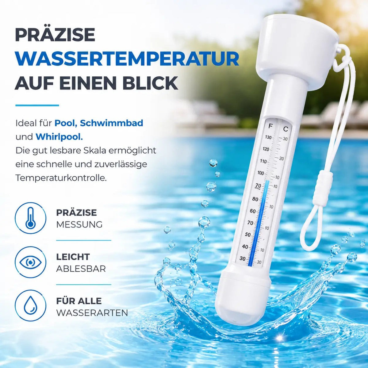 Schwimmendes Pool Thermometer – Wasserthermometer für Pool, Whirlpool & Schwimmbad mit präziser – Detailansicht 2