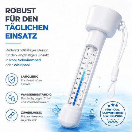 Schwimmendes Pool Thermometer – Wasserthermometer für Pool, Whirlpool & Schwimmbad mit präziser Temperaturmessung (Standard)