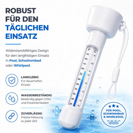 Schwimmendes Pool Thermometer – Wasserthermometer für Pool, Whirlpool & Schwimmbad mit präziser Temperaturmessung (Standard)