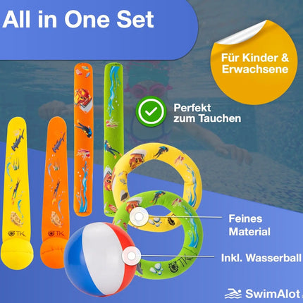Schwimmring & Tauchring Set - mit Schwimmring, Tauchring, Wurfring - Tauchspielzeug zum Tauchen