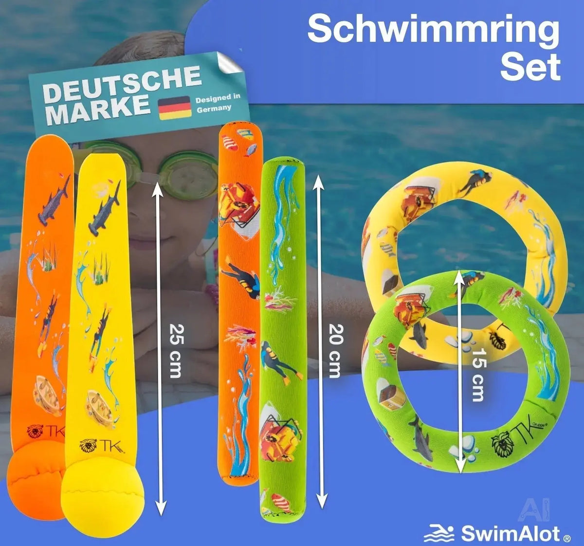 Schwimmring & Tauchring Set - mit Schwimmring, Tauchring, Wurfring - Tauchspielzeug zum Tauchen – Detailansicht 2