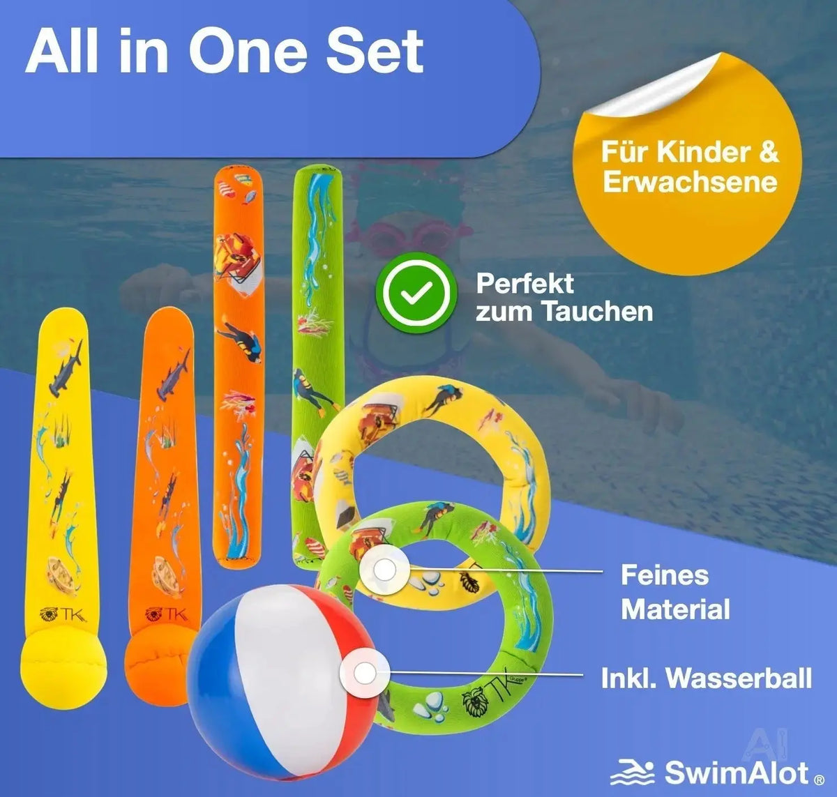 Schwimmring & Tauchring Set - mit Schwimmring, Tauchring, Wurfring - Tauchspielzeug zum Tauchen – Detailansicht 3