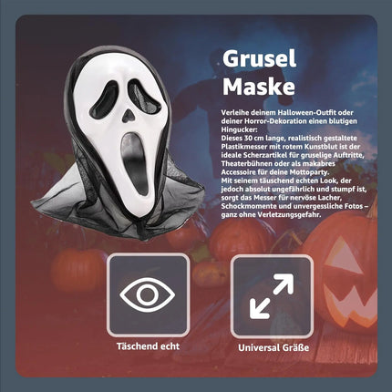 Scream Maske Ghostmaske für Herren & Damen als Kostüm für Halloween