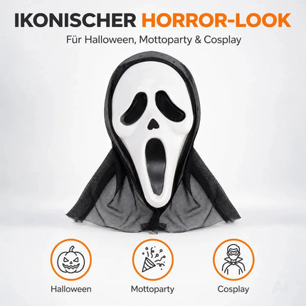 Scream Maske Kostümmaske - für Herren & Damen als Kostüm für Halloween
