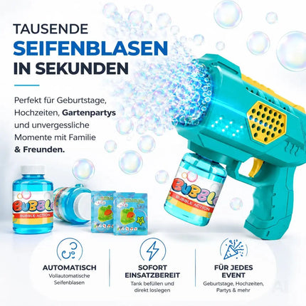 Seifenblasenpistole für Kinder & Erwachsene – automatische Seifenblasen Maschine mit Tank – Detailansicht 7