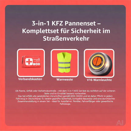 Set 3 in 1 - Warnleuchte V16 - Warnweste & Verbandskasten - Notlicht IDIADA Zulassung Nr – Detailansicht 2