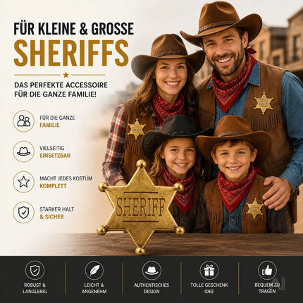 Sheriff Western Abzeichen gold – Cowboy Kostüm für Fasching & Karneval