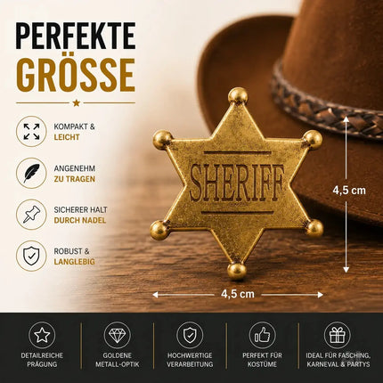 Sheriff Western Abzeichen gold – Cowboy Kostüm für Fasching & Karneval
