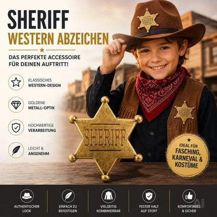 Sheriff Western Abzeichen gold – Cowboy Kostüm für Fasching & Karneval