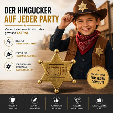 Sheriff Western Abzeichen gold – Cowboy Kostüm für Fasching & Karneval