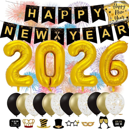 Silvester Deko Set 2026 – Neujahrsdeko für Party & Feier | Happy New Year Dekoration mit Ballons, Girlande & Party-Accessoires (Deko Set 01)