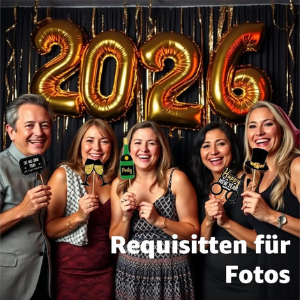 Silvester Deko Set 2026 – Neujahrsdeko für Party & Feier | Happy New Year Dekoration mit Ballons, Girlande & Party-Accessoires (Deko Set 01)