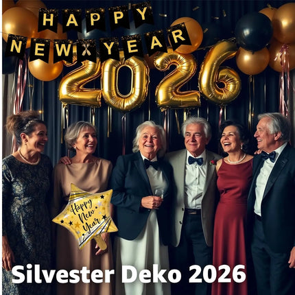 Silvester Deko Set 2026 – Neujahrsdeko für Party & Feier | Happy New Year Dekoration mit Ballons, Girlande & Party-Accessoires (Deko Set 01)