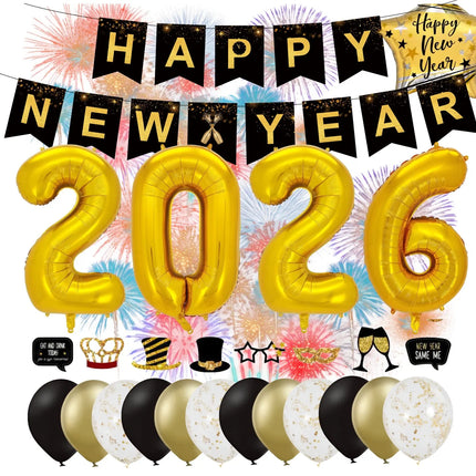 Silvester Deko Set 2026 – Neujahrsdeko für Party & Feier | Happy New Year Dekoration mit Ballons, Girlande & Party-Accessoires (Deko Set 01)
