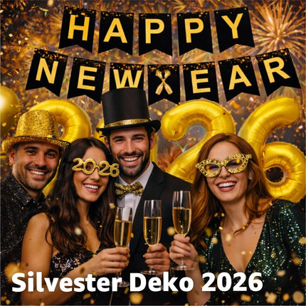 Silvester Deko Set 2026 – Neujahrsdeko für Party & Feier | Happy New Year Dekoration mit Ballons, Girlande & Party-Accessoires (Deko Set 01)
