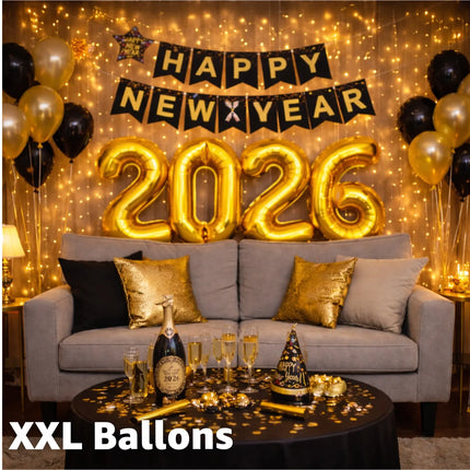 Silvester Deko Set 2026 – Neujahrsdeko für Party & Feier | Happy New Year Dekoration mit Ballons, Girlande & Party-Accessoires (Deko Set 01)