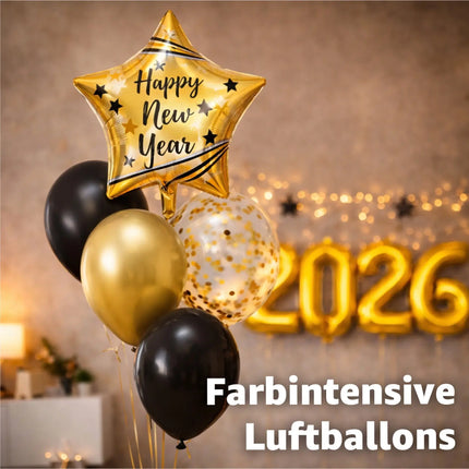 Silvester Deko Set 2026 – Neujahrsdeko für Party & Feier | Happy New Year Dekoration mit Ballons, Girlande & Party-Accessoires (Deko Set 01)