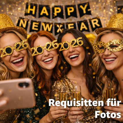 Silvester Deko Set 2026 – Neujahrsdeko für Party & Feier | Happy New Year Dekoration mit Ballons, Girlande & Party-Accessoires (Deko Set 01)