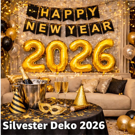 Silvester Deko Set 2026 – Neujahrsdeko für Party & Feier | Happy New Year Dekoration mit Ballons, Girlande & Party-Accessoires (Deko Set 02)