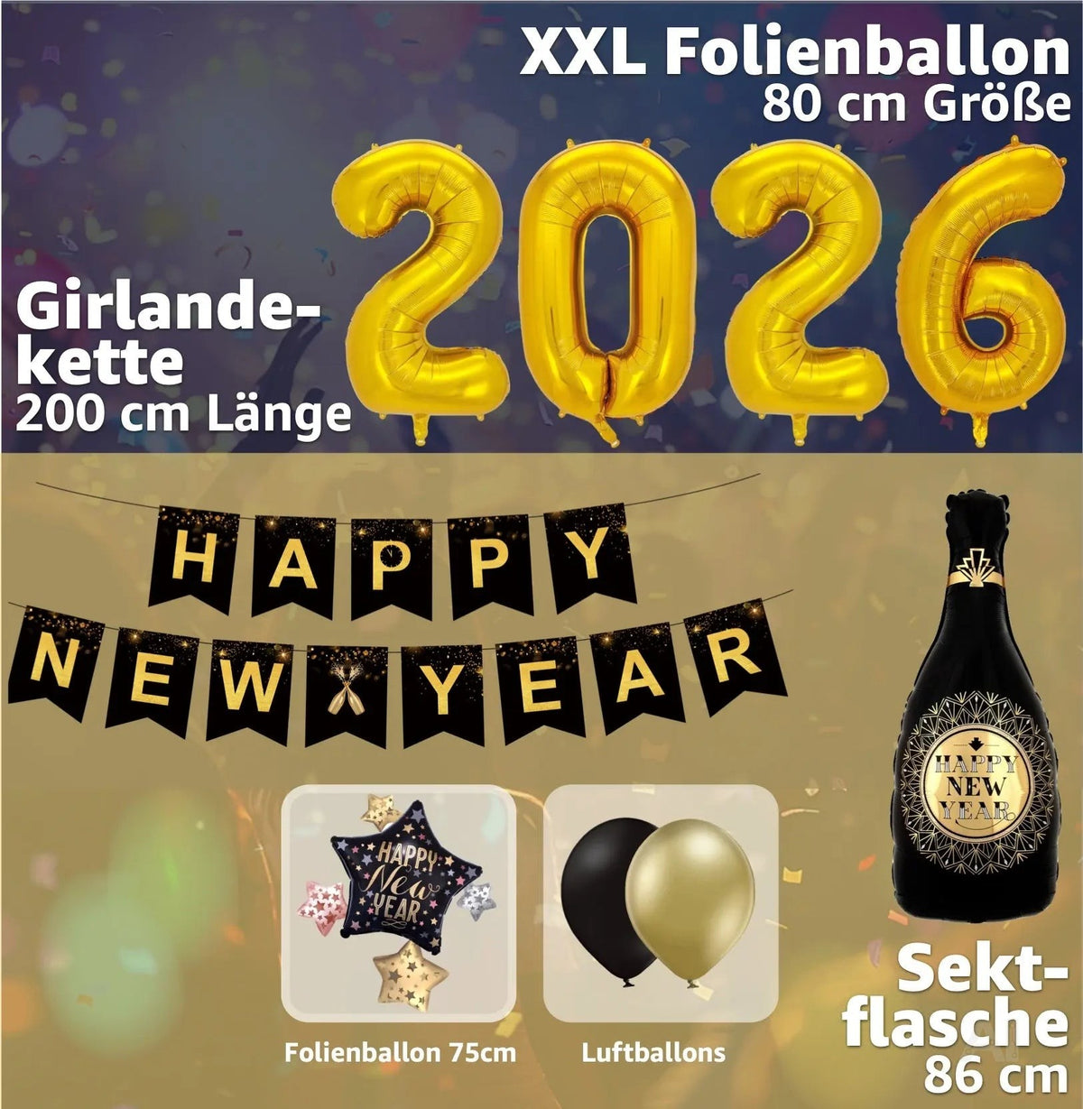 Silvester Deko Set 2026 – Neujahrsdeko für Party & Feier | Happy New Year Dekoration – Detailansicht 3