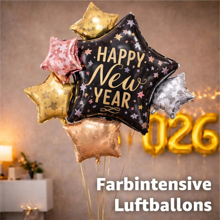 Silvester Deko Set 2026 – Neujahrsdeko für Party & Feier | Happy New Year Dekoration mit Ballons, Girlande & Party-Accessoires (Deko Set 02)