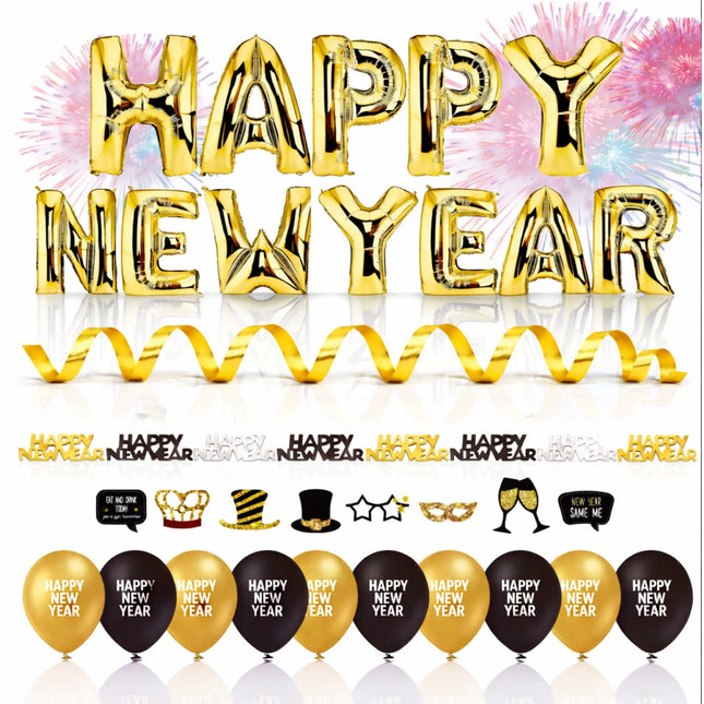 Silvester Deko XXL Set - 2026 - mit über 50 Teilen wie XXL Happy new year Ballon, Luftschlangen, Konfetti uvm