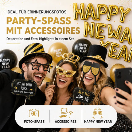 Silvester Deko XXL Set - 2026 - mit über 50 Teilen wie XXL Happy new year Ballon, Luftschlangen, Konfetti uvm