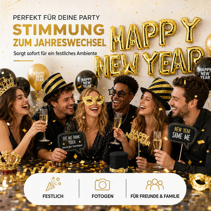 Silvester Deko XXL Set - 2026 - mit über 50 Teilen wie XXL Happy new year Ballon, Luftschlangen, Konfetti uvm