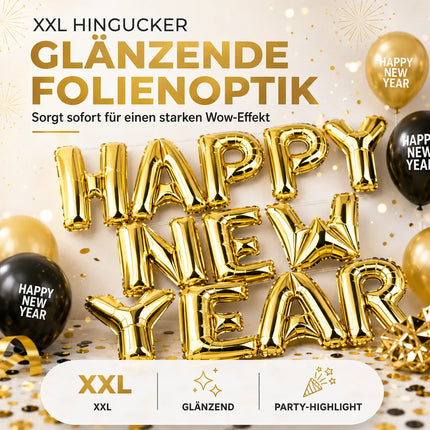 Silvester Deko XXL Set - 2026 - mit über 50 Teilen wie XXL Happy new year Ballon, Luftschlangen, Konfetti uvm