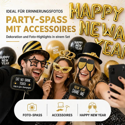 Silvester Deko XXL Set - 2026 - mit über 50 Teilen wie XXL Happy new year Ballon, Luftschlangen – Detailansicht 2