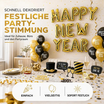 Silvester Deko XXL Set - 2026 - mit über 50 Teilen wie XXL Happy new year Ballon, Luftschlangen – Detailansicht 5