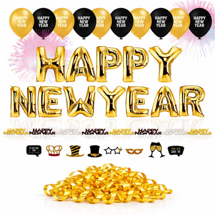 Silvester Dekoration Set - 2026 - Neujahrsdeko mit Ballon, Luftschlangen, Konfetti uvm - Happy New Year - Deko zu Neujahr New Year Decoration